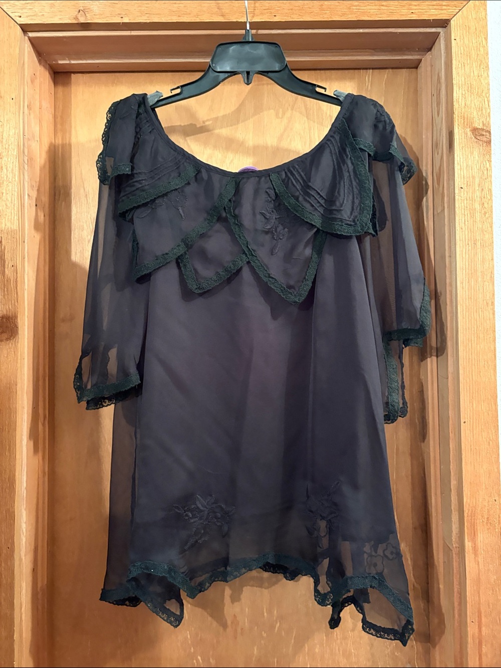 Sheer Black Ruffled Blouse - Women